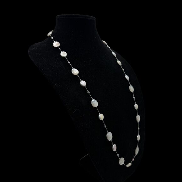 Margo Morrison Coated Grey Moonstone, FW Pearl Combo, Swarovski SS 35” Necklace - Picture 6 of 9